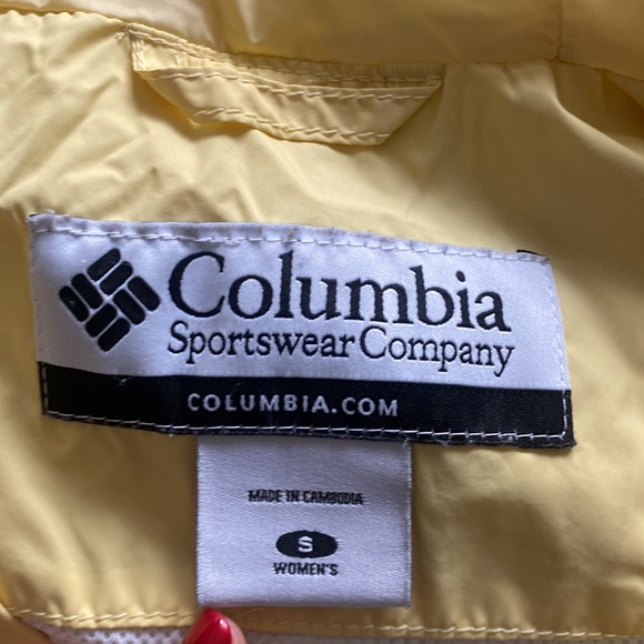 Columbia Omni-Tech Small Waterproof Hooded Yellow & White Zip Up Jacket Coat - Picture 16 of 16